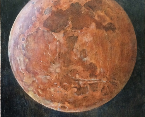 Maan, Rood (olieverf op paneel 20 x 25 cm)
