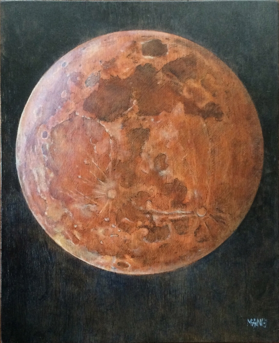 Maan, Rood (olieverf op paneel 20 x 25 cm)