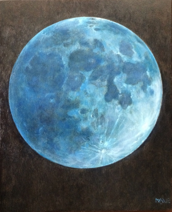 Maan,Blauw (olieverf op paneel 20 x 25 cm)