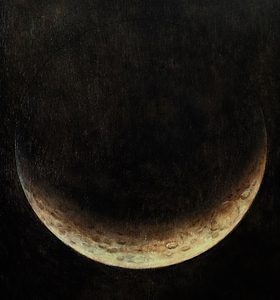 Maan, Sikkel (olieverf op paneel 20 x 25 cm)