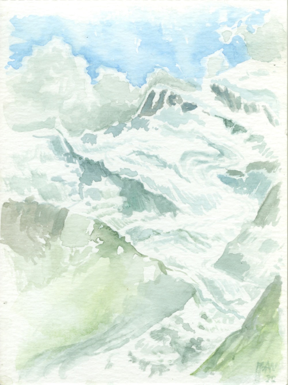 Gletsjer Grand Combin (aquarel 14×10,5 cm – 2022)