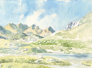 Meer boven Julierpas (aquarel – 2016)