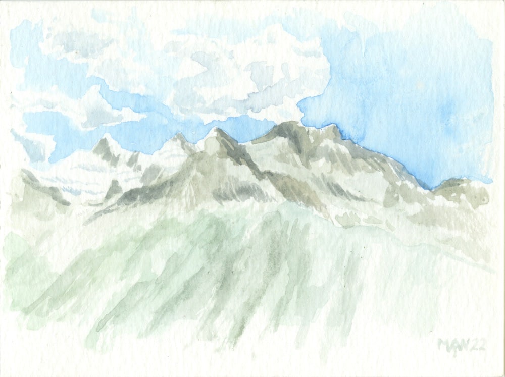 Uitzicht Visp (aquarel 14×10,5 cm – 2022)